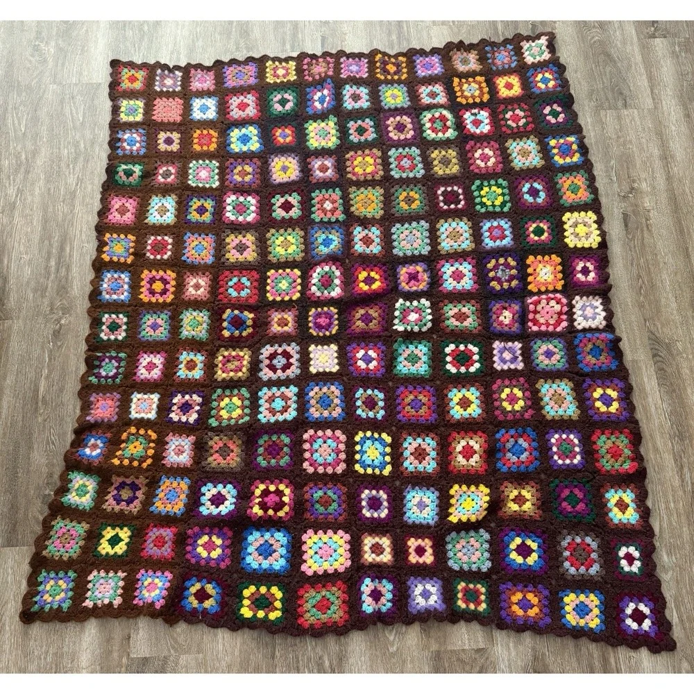 Granny Square Afghan Crochet Handmade Blanket Approx 50x59
